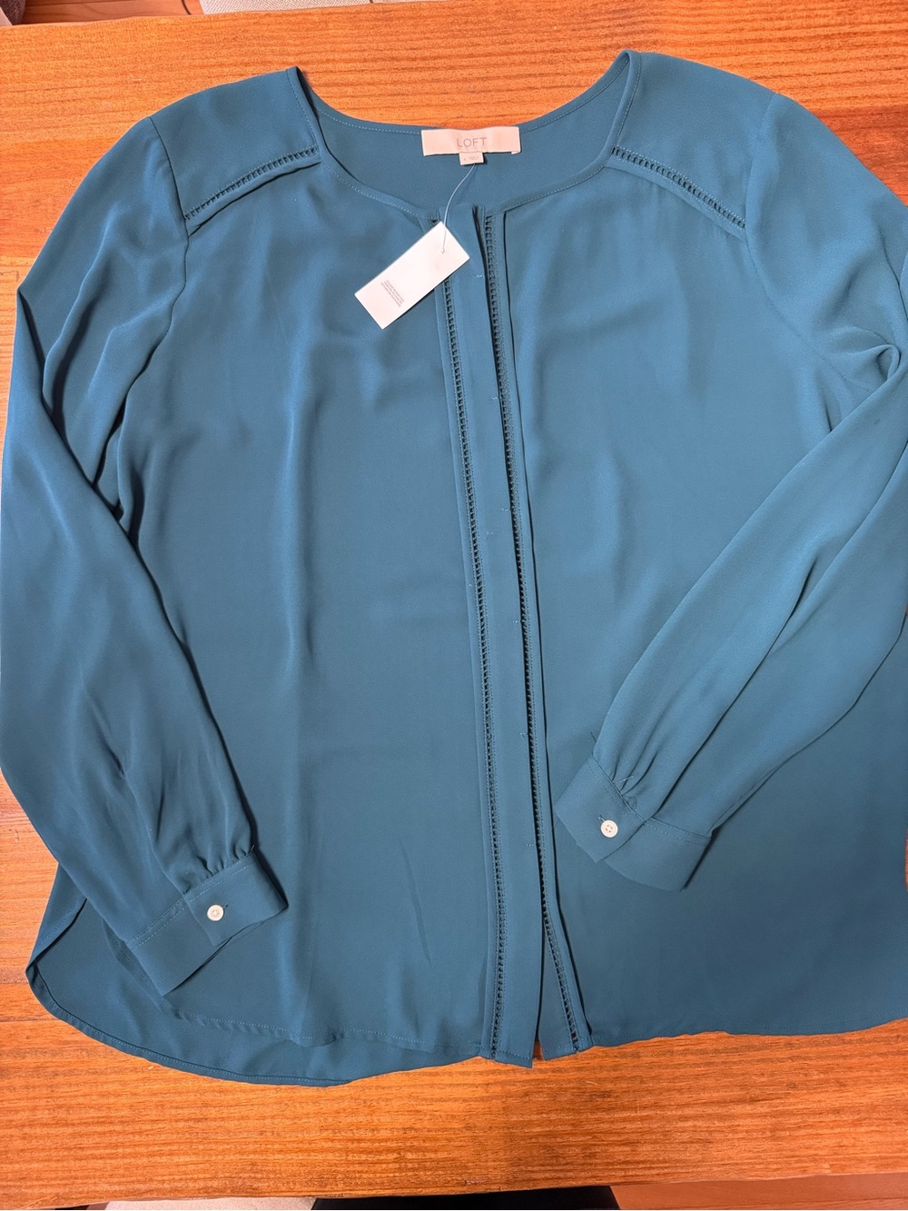 NWT - LOFT Teal Blue Long Sleeve Blouse. Size L